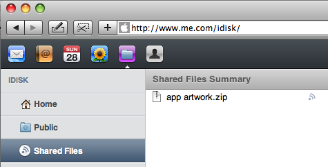 Shared Files in MobileMe A view of all of your shared files